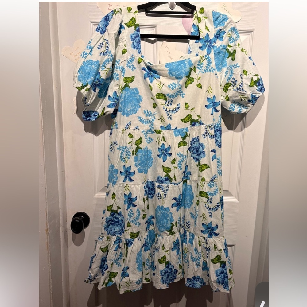NWT Blue Floral Puff-Sleeve Casual Women’s Dress - Picture 1 of 1